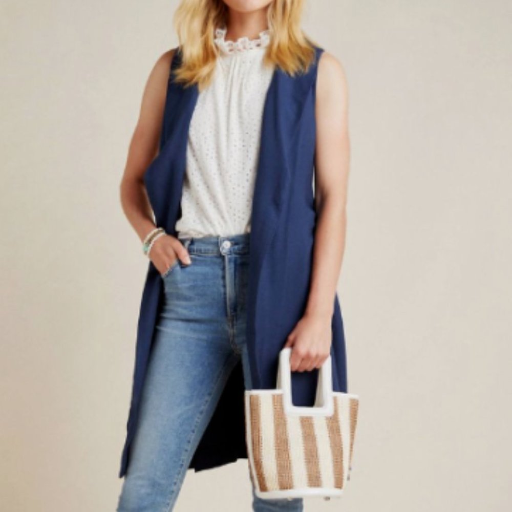 Anthropologie Navy Belted Vest